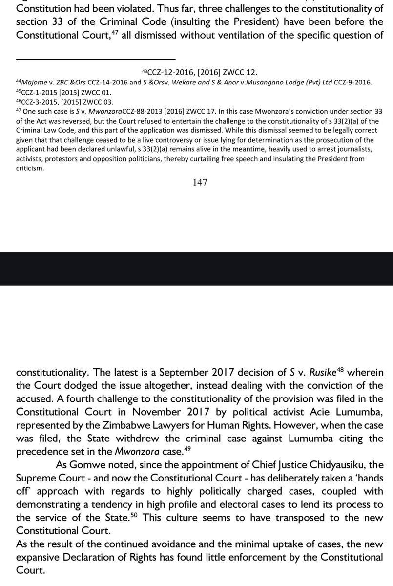 Section 33 of Zimbabwe's Criminal Code has been challenged at least 4 times before the country's Constitutional Court. Four times the Court took refuge in technicalities and refused to declare the provision unconstitutional, some obscenely twisted version of 'constitutional
