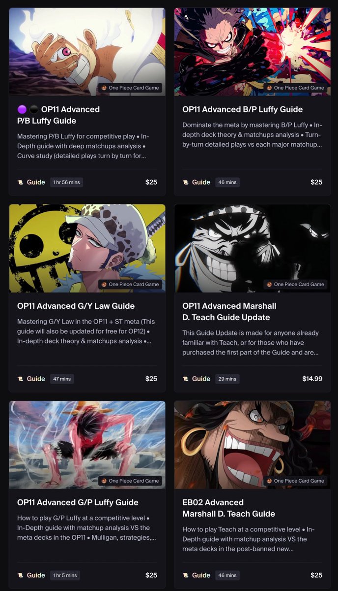 Here’s a snapshot of everything I’ve created so far. Countless hours of testing, research, work, and passion. Hope they help you level up! 🌟

🔗 Link: metafy.gg/@angelot_op/gu…

#onepiecetcg #optcg #onepiececardgame