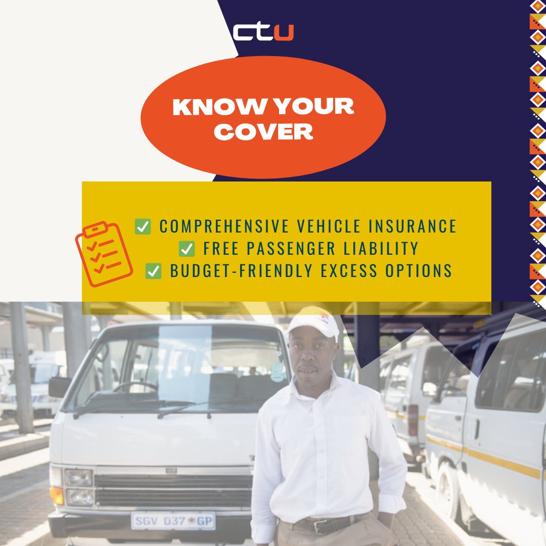 Every Wednesday this month, we’ll break down what your CTU policy actually covers — and which add-ons can protect you even more.
We’re starting with the backbone of our business: CTU Minibus Taxi Insurance.

Wanna know more ? Contact your CTU broker.
#KnowYourCover
