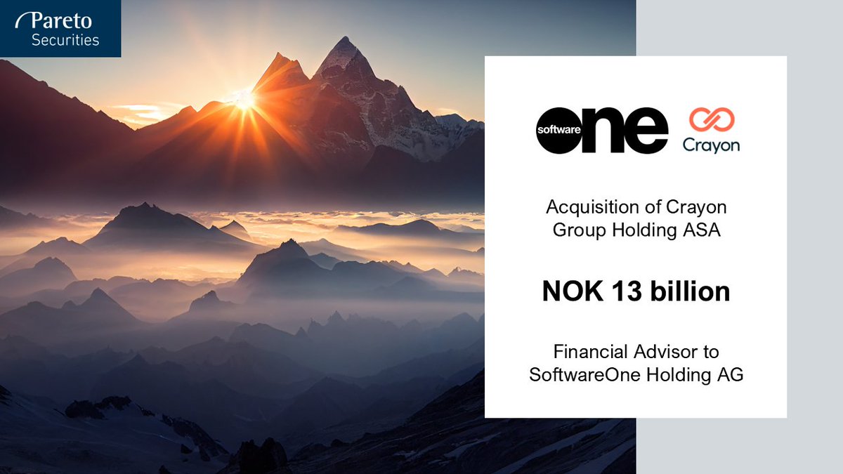 Pareto Securities acted as Financial Advisor to SoftwareOne Holding AG in the NOK 13 billion acquisition of Crayon Group Holding ASA: paretosec.com/what-we-do/cre…