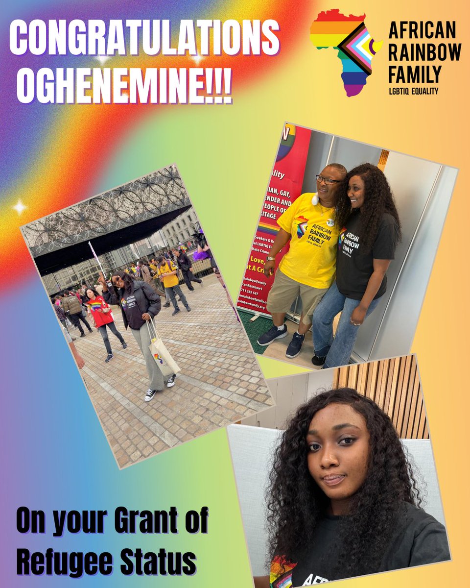To start the new Month, we are delighted to share that one of our LGBTIQ+ siblings from Nigeria has received their grant of refugee status and a life of security, congratulations Oghenemine!!!🏳️‍🌈 🏳️‍⚧️

To support African Rainbow Family use the link in bio
#peopleseekingasylum