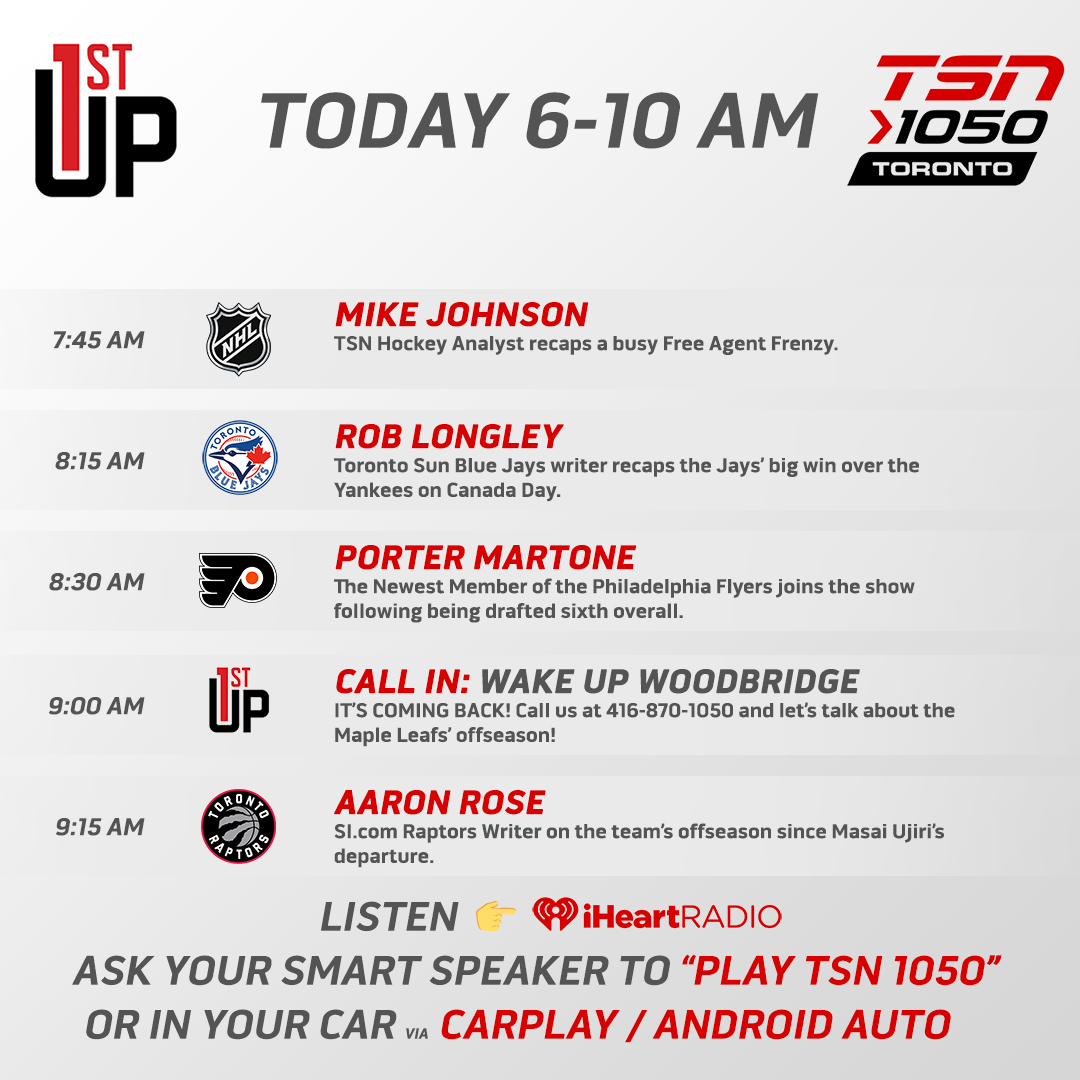 First Up (@firstup1050) on Twitter photo Join <a href="/mcauz56/">Matthew Cauz</a> & <a href="/CarloColaiacovo/">Carlo Colaiacovo</a> as we recap a busy Free Agent Frenzy day, discuss the #LeafsForever offseason ahead, chat about the Jays big win over the Yankees and more!
📻iheart.com/live/tsn-1050-…
✏️podcasts.apple.com/ca/podcast/fir… Join <a href="/mcauz56/">Matthew Cauz</a> & <a href="/CarloColaiacovo/">Carlo Colaiacovo</a> as we recap a busy Free Agent Frenzy day, discuss the #LeafsForever offseason ahead, chat about the Jays big win over the Yankees and more!
📻iheart.com/live/tsn-1050-…
✏️podcasts.apple.com/ca/podcast/fir…