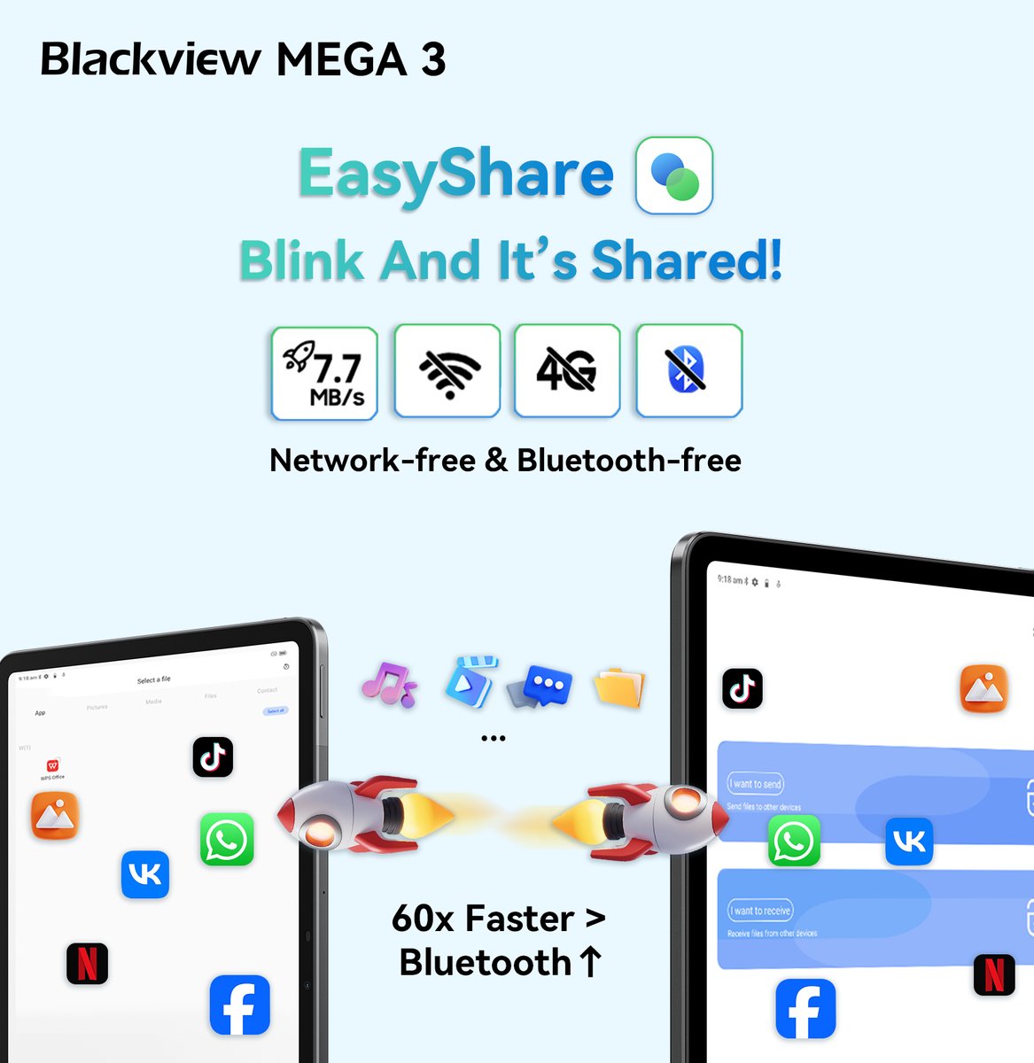 BlackviewPhone's tweet photo. Wi-Fi and Bluetooth can take a nap, because the EasyShare App zips your stuff like a rocket blasting off! Blink, and it's shared! #Blackview #MEGA3
Explore more: https://t.co/U1lfo8ZnKr https://t.co/vvgFRfXuVd