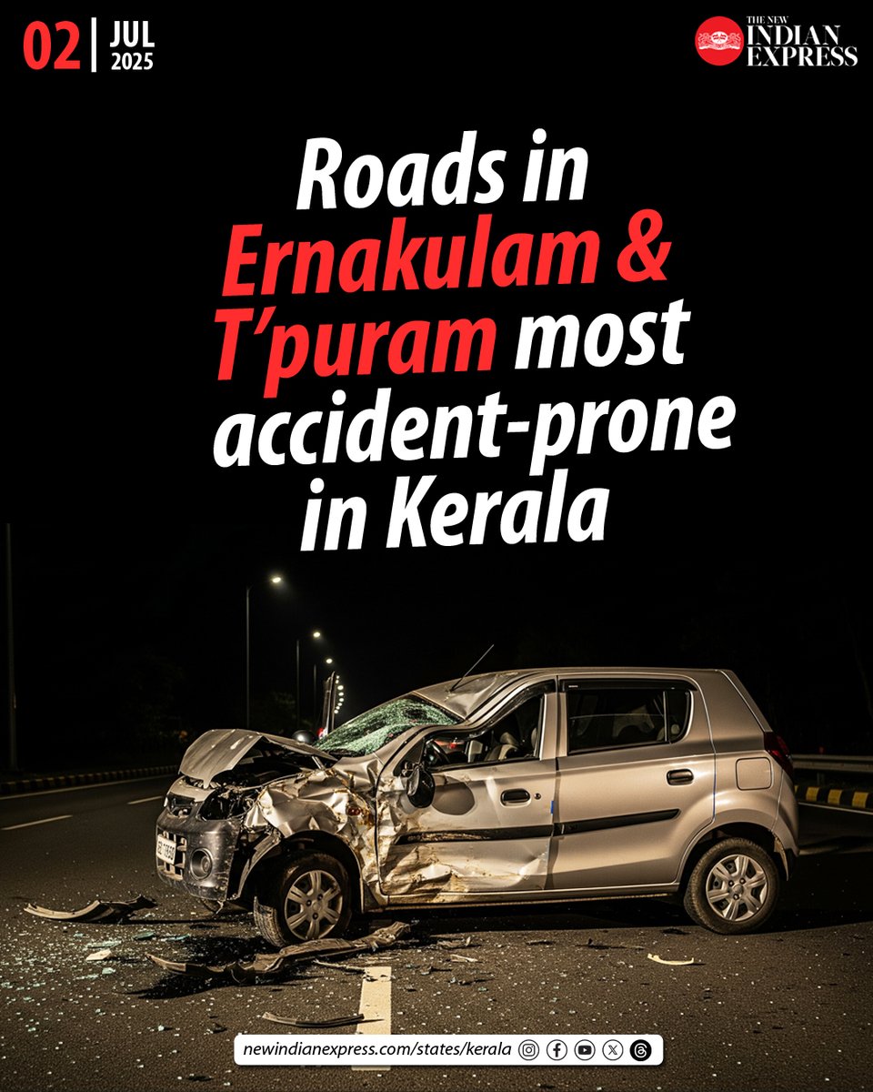 With Kerala reporting nearly 49,000 road accidents annually, data from 2018 to 2023 show that Ernakulam and Thiruvananthapuram consistently rank as the most accident-prone, accounting for over a quarter of the total accidents.

🔗shorturl.at/39GH4

✍️<a href="/unitune6/">Unnikrishnan</a>
