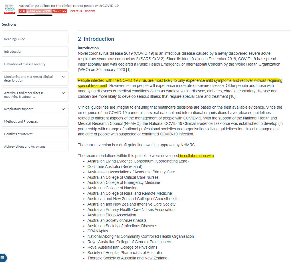 WildColonialGal's tweet image. Doc, they knew.

03 April 2020
Aust guidelines for the clinical care of people with COVID-19 v1.0

"People infected with the COVID-19 virus are most likely to only experience mild symptoms &amp;amp; recover without requiring special treatment."

#MAGICapp