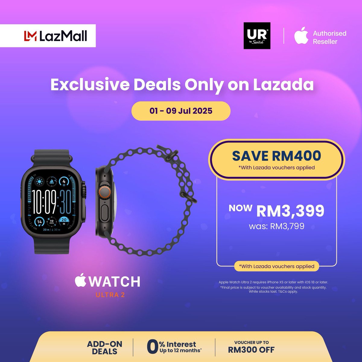 📢 🚨 Don’t Miss This! Save RM400 on Apple Watch Ultra 2 in Lazada!

🕛 Starts NOW - 9 July 2025

🔥 Shop more on Lazada: bit.ly/ur-lazada-shop

*While stocks last. T&amp;Cs apply.

#URbySwitch #NowOnLazada #URTurns30 #UrbanRepublic #TheMobileCompany