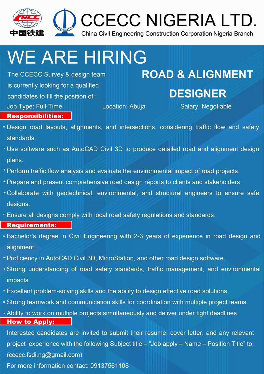 JOB ALERT

CCECC Nig Limited is hiring
