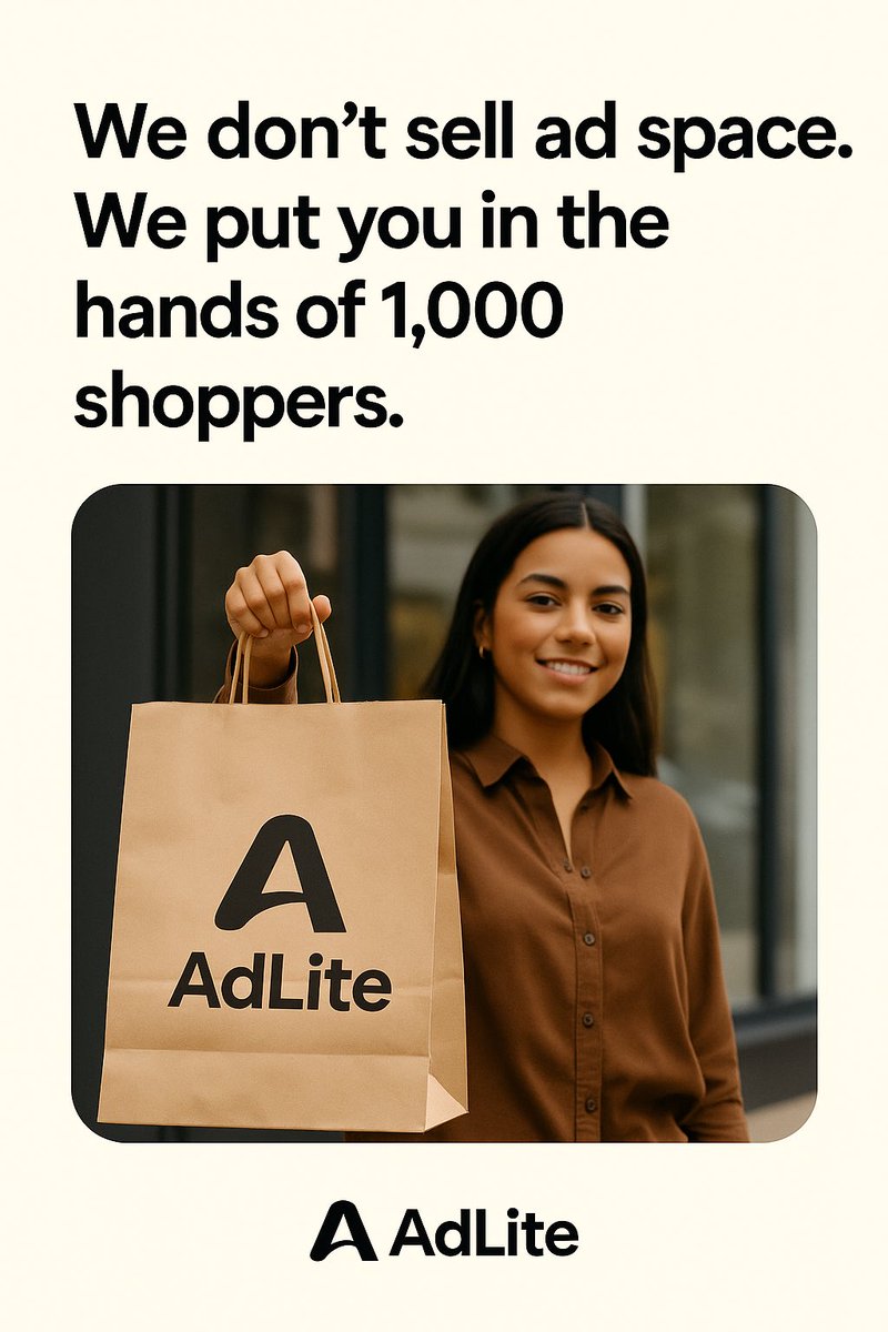 useadlite's tweet photo. We don’t sell ad space.
We put your brand in the hands of 1,000+ real shoppers—literally.
On paper bags, in the streets, in the moment.
#AdLite #SmartMarketing #BrandVisibility https://t.co/L36Bh2r6d6