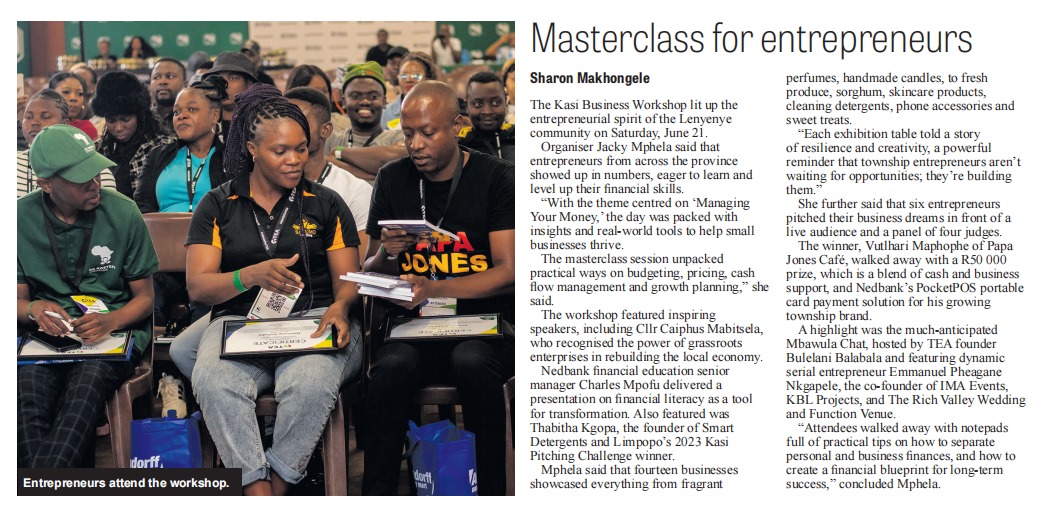 Tzaneen Kasi Business Workshop

<a href="/HeraldLetaba/">LetabaHerald</a>

#KasiBusinessWorkshop
#JoinUsForTEA
#10YearsofTEA