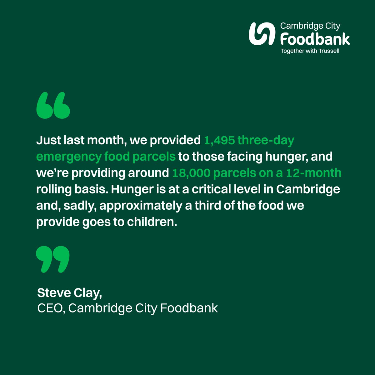 Figures from @cpaguk show that by 2030, over 5m children in the UK will be in poverty.

This stat is shocking. Join us in calling on Cambridge MP, Daniel Zeichner, to support our calls for an Essentials Guarantee.

Sign our petition: you.38degrees.org.uk/petitions/guar…

#Cambridge #Foodbank