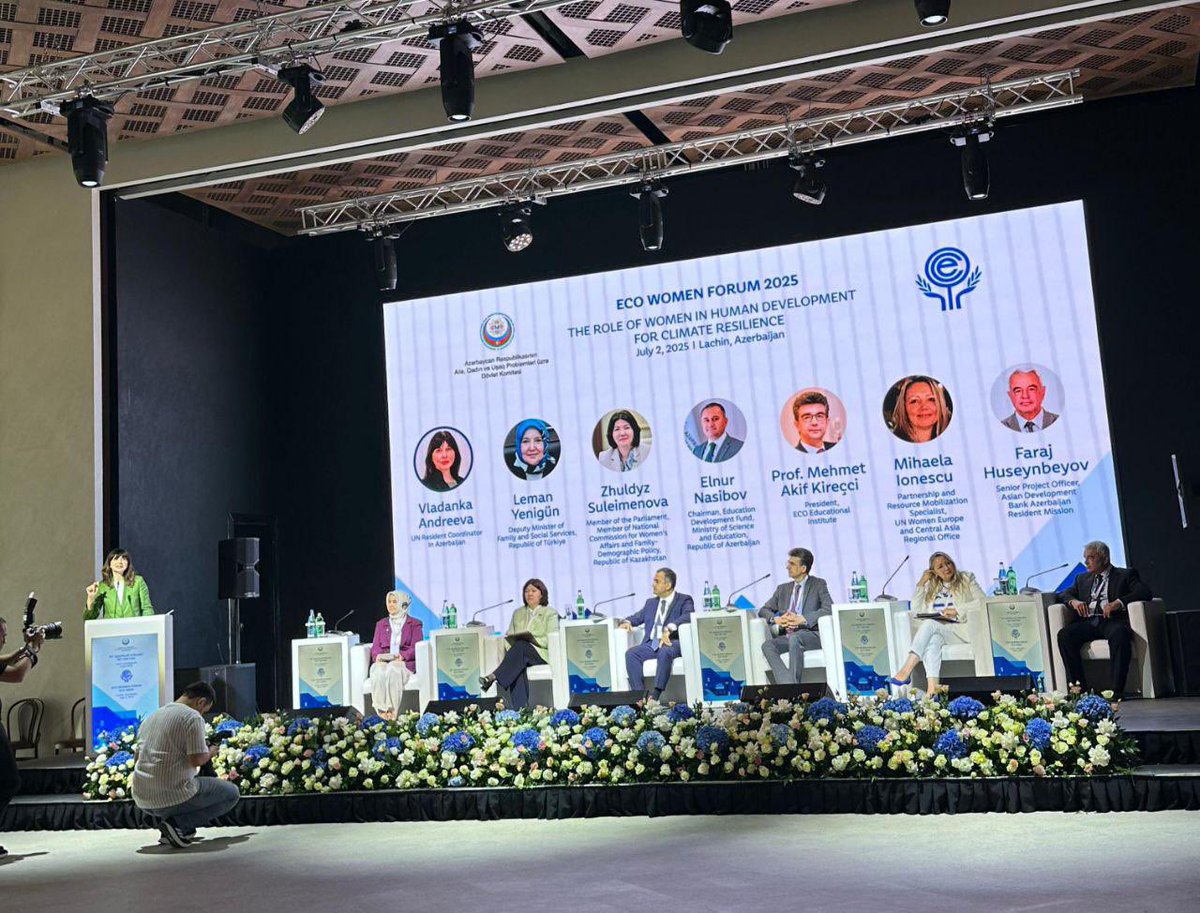 Panelists shared Kazakhstan’s progress: gender parity in bachelor’s studies and 63 % women at master’s level, driven by programmes that expand women’s entrepreneurship and tech training. #EcoSummit2025 #EcoSummit #ECOWomenForum #EcoWeek