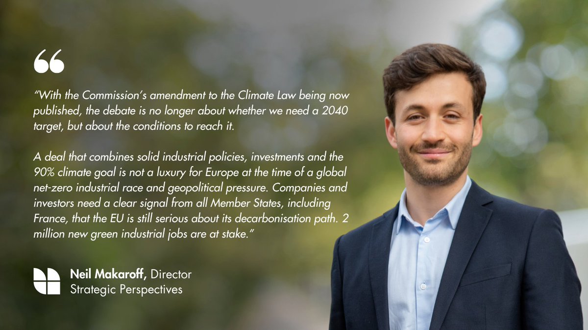 Strategic Perspectives (@strategiceu) on Twitter photo Crunch time on 2040 starts now!
The European Commission has proposed a net 90% climate target for 2040, confirming its commitment to climate neutrality by 2050.
Read <a href="/LindaCulture/">Linda Kalcher</a> and <a href="/neilmakaroff/">Neil Makaroff</a>'s reactions in our press release:
🔗 strategicperspectives.eu/wp-content/upl… Crunch time on 2040 starts now!
The European Commission has proposed a net 90% climate target for 2040, confirming its commitment to climate neutrality by 2050.
Read <a href="/LindaCulture/">Linda Kalcher</a> and <a href="/neilmakaroff/">Neil Makaroff</a>'s reactions in our press release:
🔗 strategicperspectives.eu/wp-content/upl…