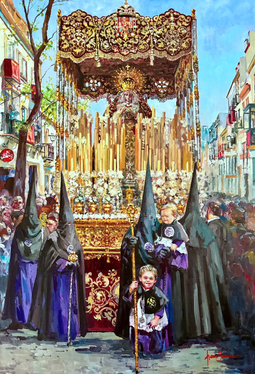 NuriaBarreraBel's tweet photo. “Por el puente San Bernardo 
la dulce Señora pasa 
entre un mar de sentimientos 
rendidos a la esperanza. 
Refugio de pecadores 
su barrio al verla, la llama, 
porque en Ella refugiarse 
quiere el dolor de las almas. 
¡Sobre el trono de su palio 
Los claveles se desangran !”
M.G https://t.co/KNhO9uQjMU