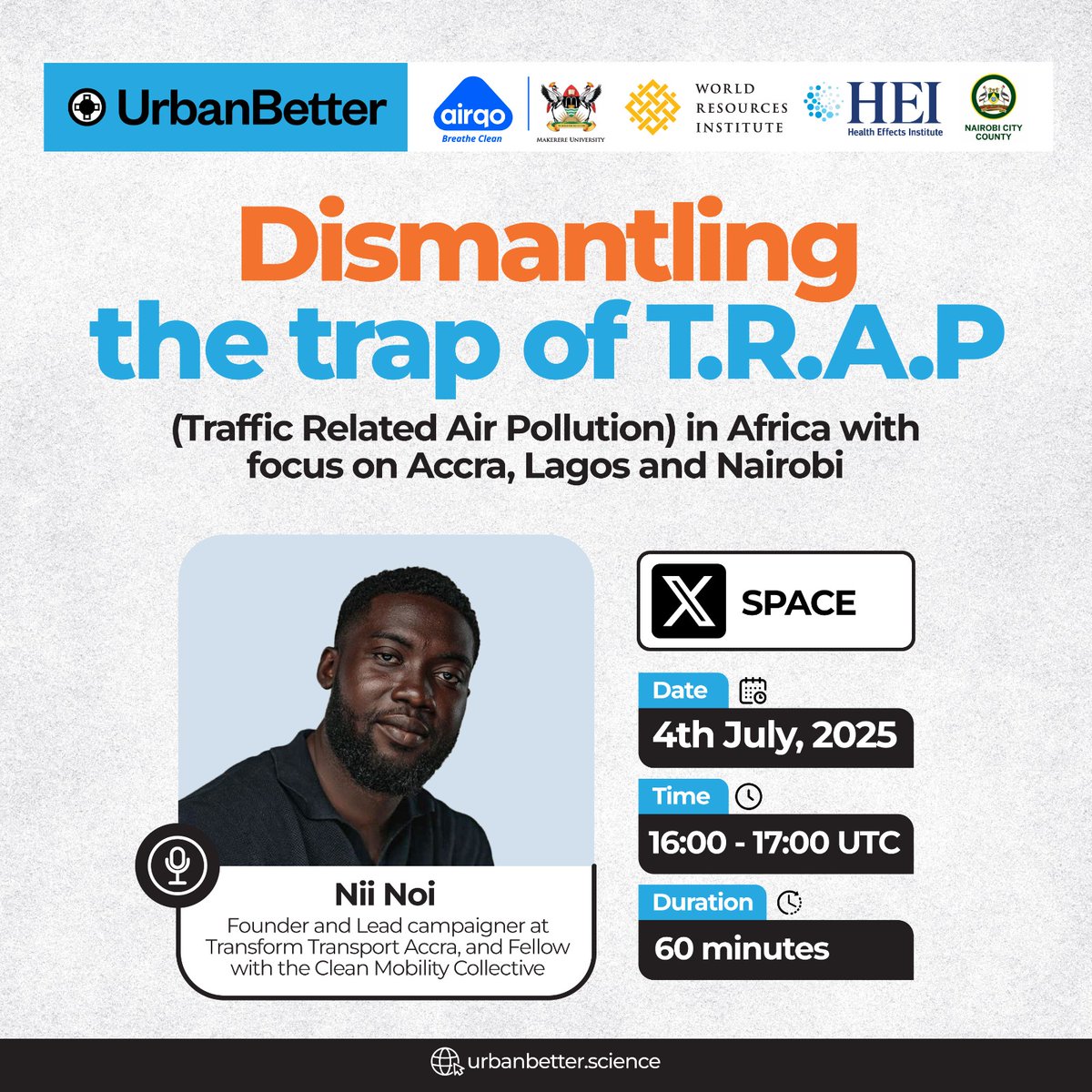 With a focused lens on Nairobi, Accra, and Lagos, this conversation explores how traffic systems, urban design, and policy traps are fueling toxic air and how communities and youth are responding ♻️🙌🏼