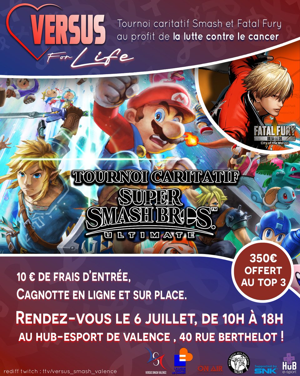 VSV26K's tweet image. Dernier rappel pour le VS4L !
📅 6 juillet au @HuB_esport_FR, Valence
🎯 SSBU (64) & #FatalFuryCOTW (16)
💝 Toute la recette pour @laliguecancer
Merci à @SNKPofficial, @Onairfitness, Team Will 26
44 inscrits, 20 places restantes et J-4 ! Let's gooo !
🔗 start.gg/tournament/ver…