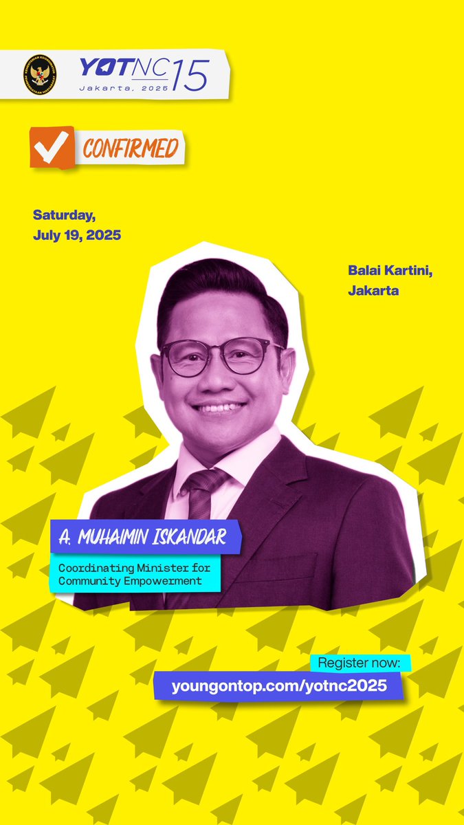 Pak Muhaimin Iskandar—atau yang lebih dikenal sebagai Cak Imin—siap berbagi wawasan &amp; perjalanan panjangnya di dunia politik dan kepemimpinan! 🇮🇩✨

Daftar di youngontop.com/yotnc2025 dan pakai kode "KEMENKOPM" untuk dapetin tiketnya secara free 🔥 

#YOTNC15 #YOTUntukIndonesia