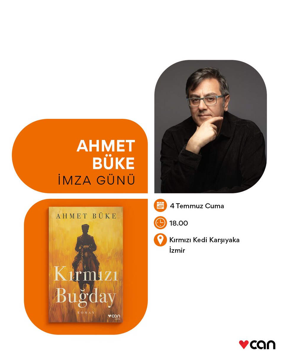 Ahmet Büke 4 Temmuz Cuma günü, saat 18.00’de Kırmızı Kedi, Karşıyaka İzmir’de “Kırmızı Buğday”ı imzalayacak.