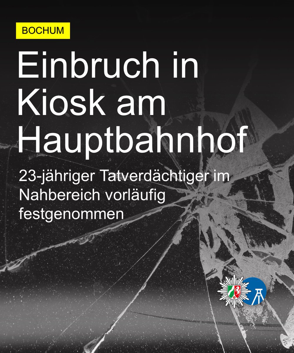 polizei_nrw_bo's tweet photo. Nach einem Geschäftseinbruch in der #Bochumer Innenstadt am frühen Dienstagmorgen (1. Juli) konnte ein 23-jähriger Tatverdächtiger vorläufig festgenommen werden.
Zur Pressemeldung: https://t.co/MIiUQYK5aY https://t.co/VFFE6lzbR4