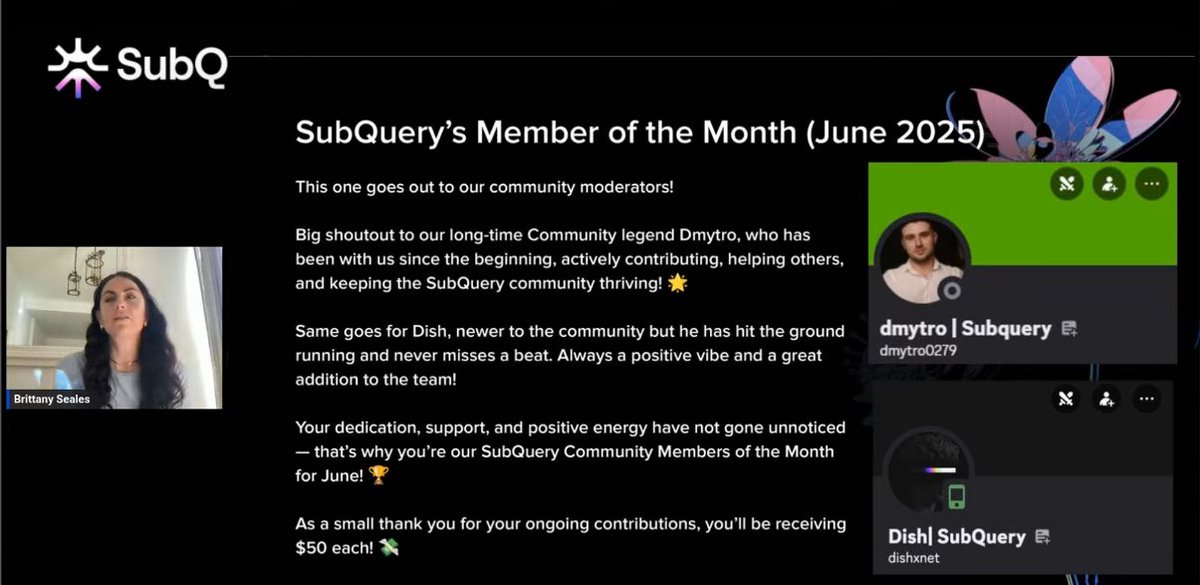Want to get recognized in Web3?

SubQuery rewards real contributors every month from community help to security &amp; support. 

Bring value. Be active. You could be next.

Big thanks to <a href="/brittanyseales/">Brittany Seales</a> &amp; <a href="/SubQueryNetwork/">SubQuery</a> team 

#Web3 #SubQuery #Community #Blockchain #Reward