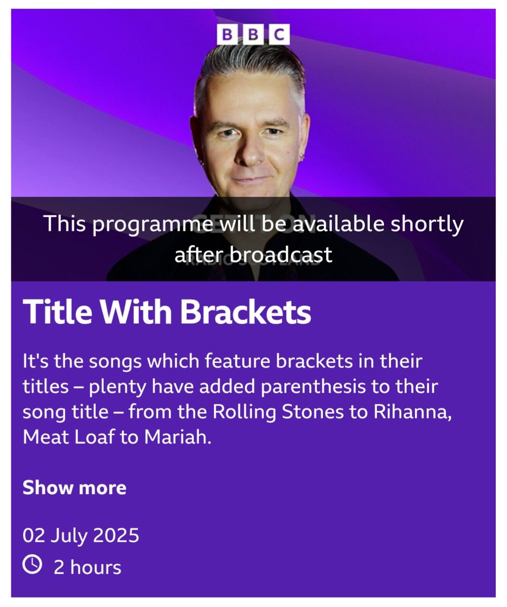 Vic Galloway (@vicgalloway) on Twitter photo I'm presenting 'Get It On' on <a href="/BBCRadioScot/">BBC Radio Scotland</a> & <a href="/BBCSounds/">BBC Sounds</a> TODAY from 6pm... Every day there's a different theme. Today... Songs with () brackets in the title.
YOU CHOOSE THE MUSIC, so get thinking, get involved, and get your requests in! ❤️
bbc.co.uk/programmes/m00… I'm presenting 'Get It On' on <a href="/BBCRadioScot/">BBC Radio Scotland</a> & <a href="/BBCSounds/">BBC Sounds</a> TODAY from 6pm... Every day there's a different theme. Today... Songs with () brackets in the title.
YOU CHOOSE THE MUSIC, so get thinking, get involved, and get your requests in! ❤️
bbc.co.uk/programmes/m00…