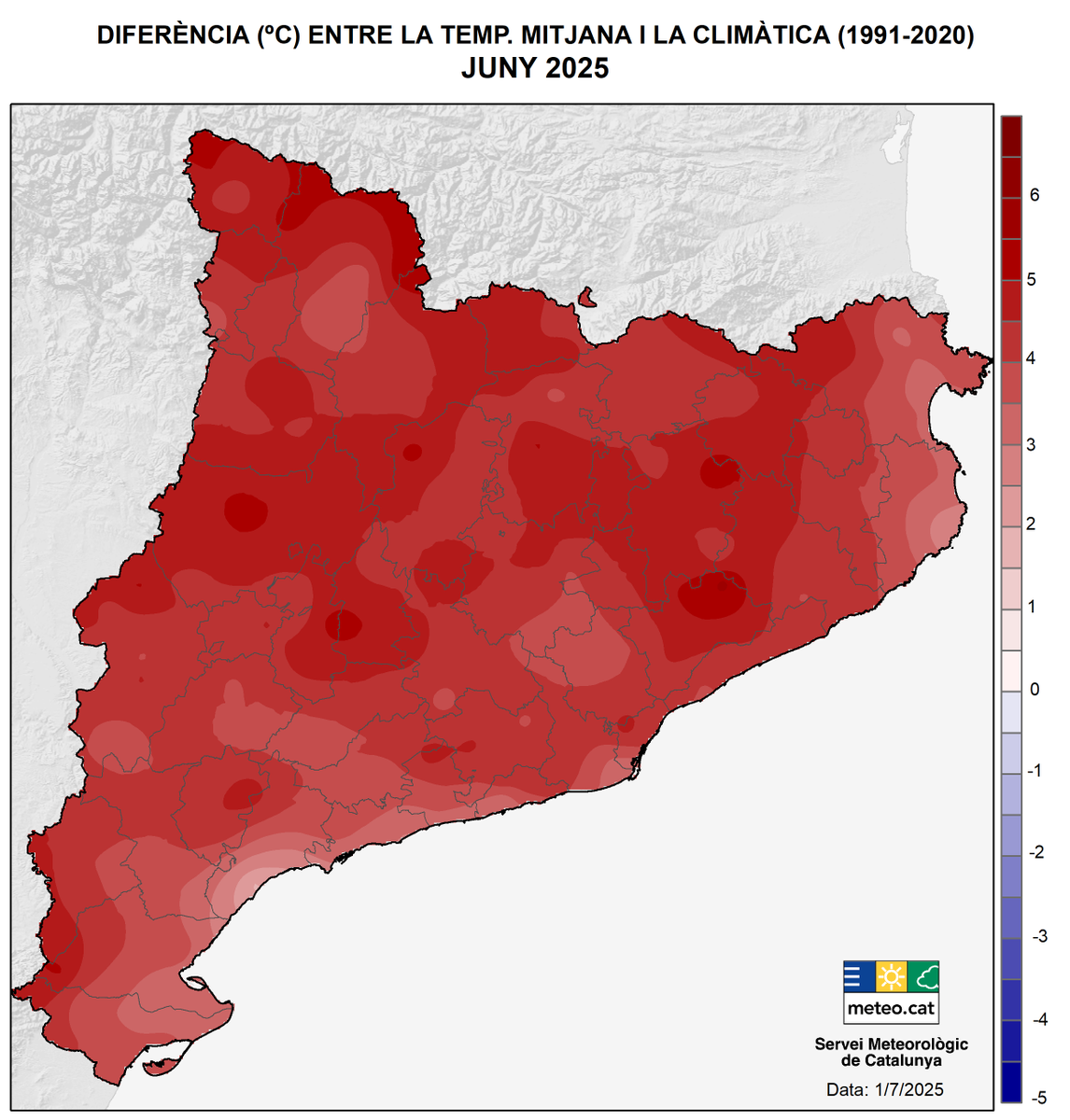 Generalitat de Catalunya (@gencat) on Twitter photo 🌡 Aquest mes de juny ha estat el més càlid des que es tenen registres.
📈 S'han assolit anomalies de 4 graus per sobre de la mitjana i rècord de 12 nits tòrrides a la ciutat de Barcelona. gen.cat/3Giwsfk 🌡 Aquest mes de juny ha estat el més càlid des que es tenen registres.
📈 S'han assolit anomalies de 4 graus per sobre de la mitjana i rècord de 12 nits tòrrides a la ciutat de Barcelona. gen.cat/3Giwsfk