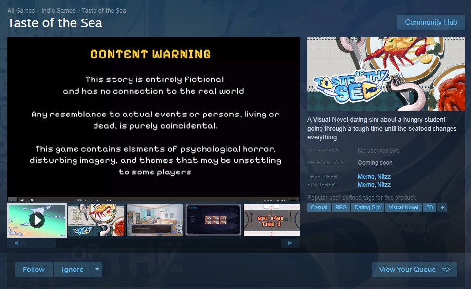paper_memo's tweet image. ✨Taste of the Sea is now live on Steam! ✨
We're excited to announce that our game Taste of the Sea is officially available on Steam!
Step into where you'll fall in love... or they become seafood??
Link: store.steampowered.com/app/3807440/Ta…
#indiegame #otome #visualnovel