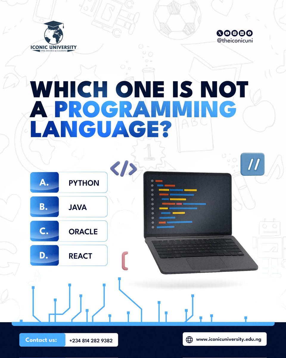 TheIconicUni's tweet image. Tech brains, it&apos;s your time to shine! 💻 Which of these is NOT a programming language?

Let&apos;s see who gets it right! Tell us your answers in the comment section

#IconicUniversity #openlearning #Trivia