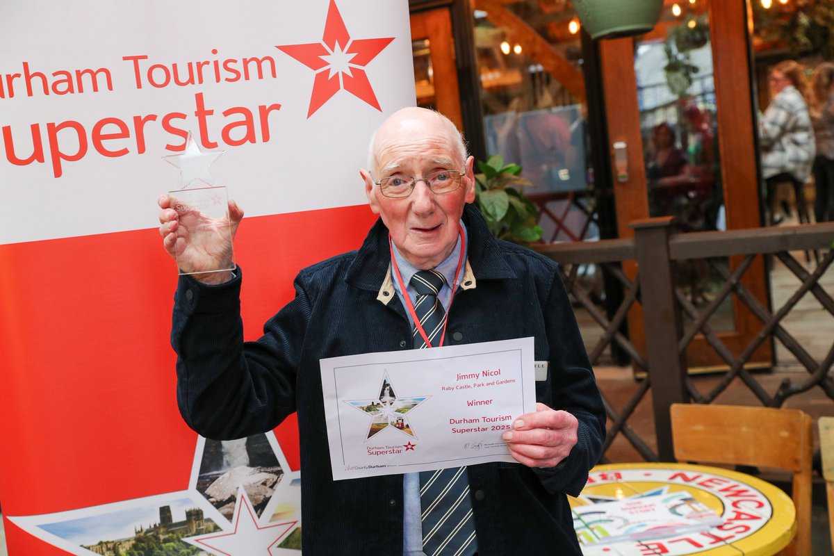 We are absolutely delighted that the wonderful Jimmy Nicol, a dedicated Raby Castle Volunteer, has been crowned Durham's Tourism Superstar 2025 🏆⭐

Jimmy will now go forward as Durham’s nomination to the 2025 Visit England national award. 

Congratulations 🎉