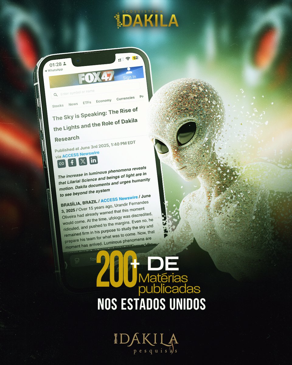 DakilaPesquisas's tweet photo. Pesquisa de #Dakila virou notícia internacional!
Foram 231 matérias publicadas em portais dos #EstadosUnidos, incluindo o portal de notícias #FOX, destacando os fenômenos luminosos e o trabalho da equipe liderada por #Urandir Fernandes de Oliveira. https://t.co/AkT7AQ5FIL