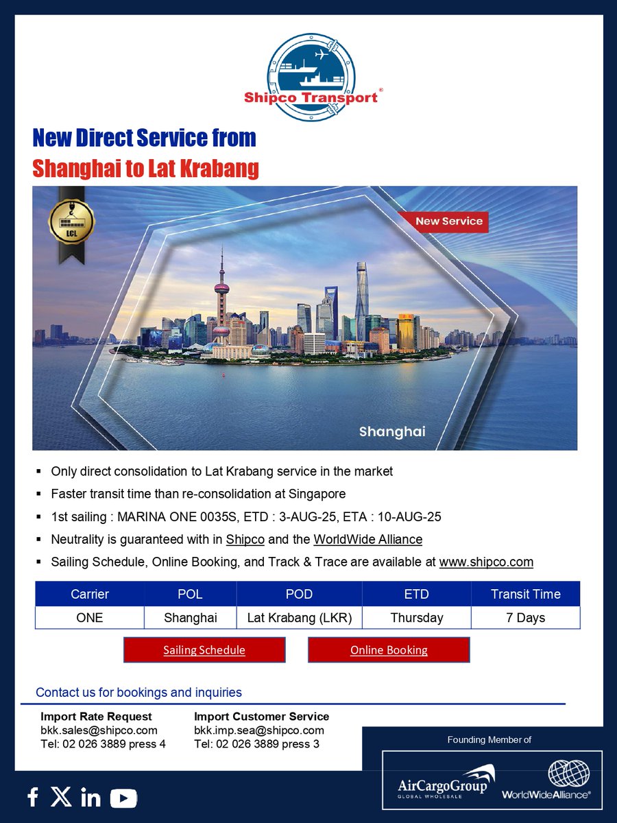 WW_Alliance's tweet photo. New Direct Service from Shanghai to Lat Krabang https://t.co/zIoxGVaQv8