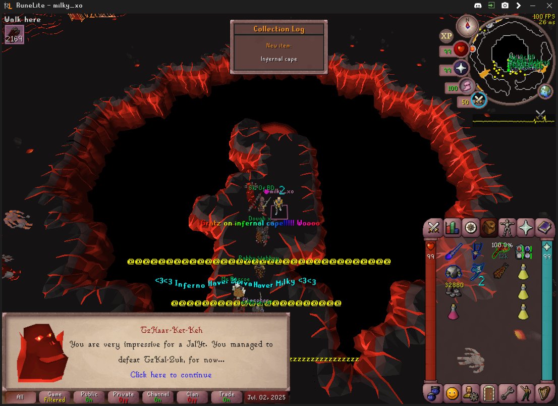 I finally got infernal cape :] ttv/nomilkintea for full clip/highlight of my 4th ever zuk attempt and kc! 21 total attempts!