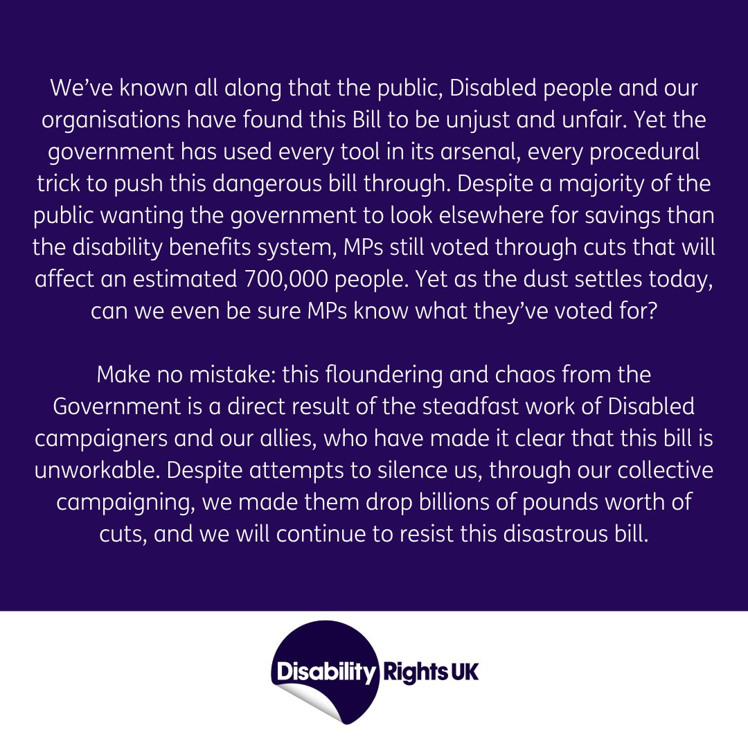 🚨Our Statement on the Benefit Cuts Vote and Concessions

Despite a majority of the public opposing these plans, MPs still voted through plans that will affect an estimated 700,000 people. Yet as the dust settles today, can we even be sure MPs know what they’ve voted for?