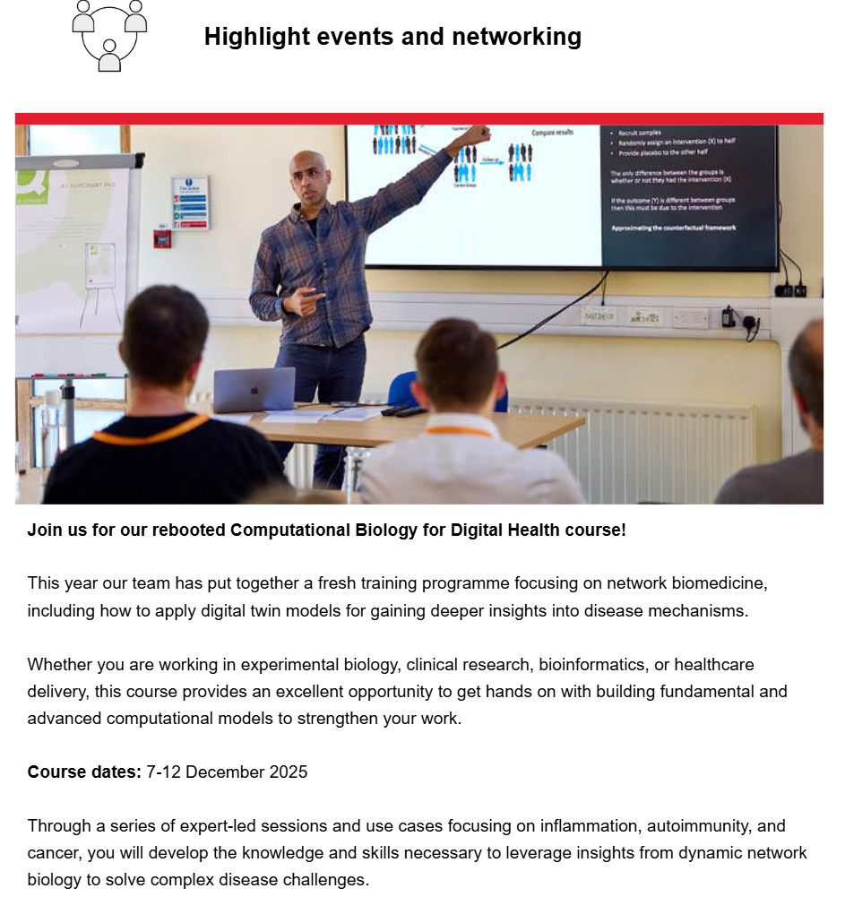 eventsWCS's tweet image. Our July update is here, featuring:
A spotlight on our skills development supporting #AMRresearch🧪
A new patient advocacy #OnlineCourse to strengthen #genetics research👩👩👦👦
Digital twin modelling training🧬
➡️email.wellcomeconnectingscience.org/6Y2C-2AFZP-32/…
