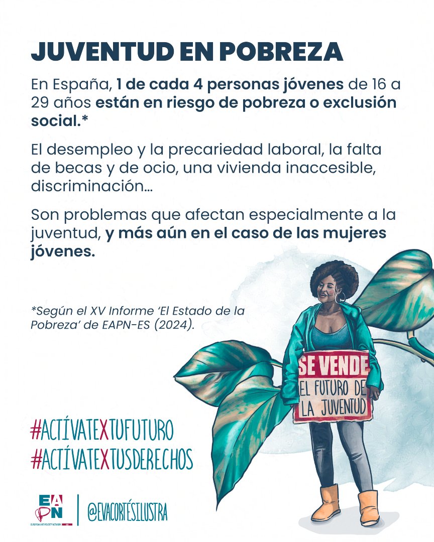 EAPNclm's tweet image. 📊 En España, 1 de cada 4 jóvenes (16-29 años) está en riesgo de pobreza o exclusión social.
📉 La precariedad laboral, la falta de becas o el coste de la vivienda dificultan su presente y su futuro.
#PobrezaJuvenil #ActívatextuFuturo #ActívatextuFuturo
