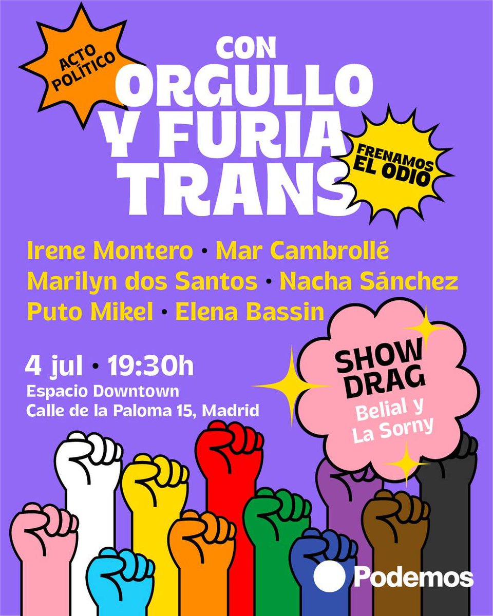 Podemos_CMad's tweet image. 🌈 Frente al miedo y la violencia: ni un paso atrás. Seguiremos luchando por vidas libres y felices para todas, todes y todos. La LGTBIQA+fobia se frena con más visibilidad, más amor y, sobre todo, más derechos. 💪🏽✊🏽🏳️‍🌈 #Orgullo #DerechosHumanos #LGTBIQA+
