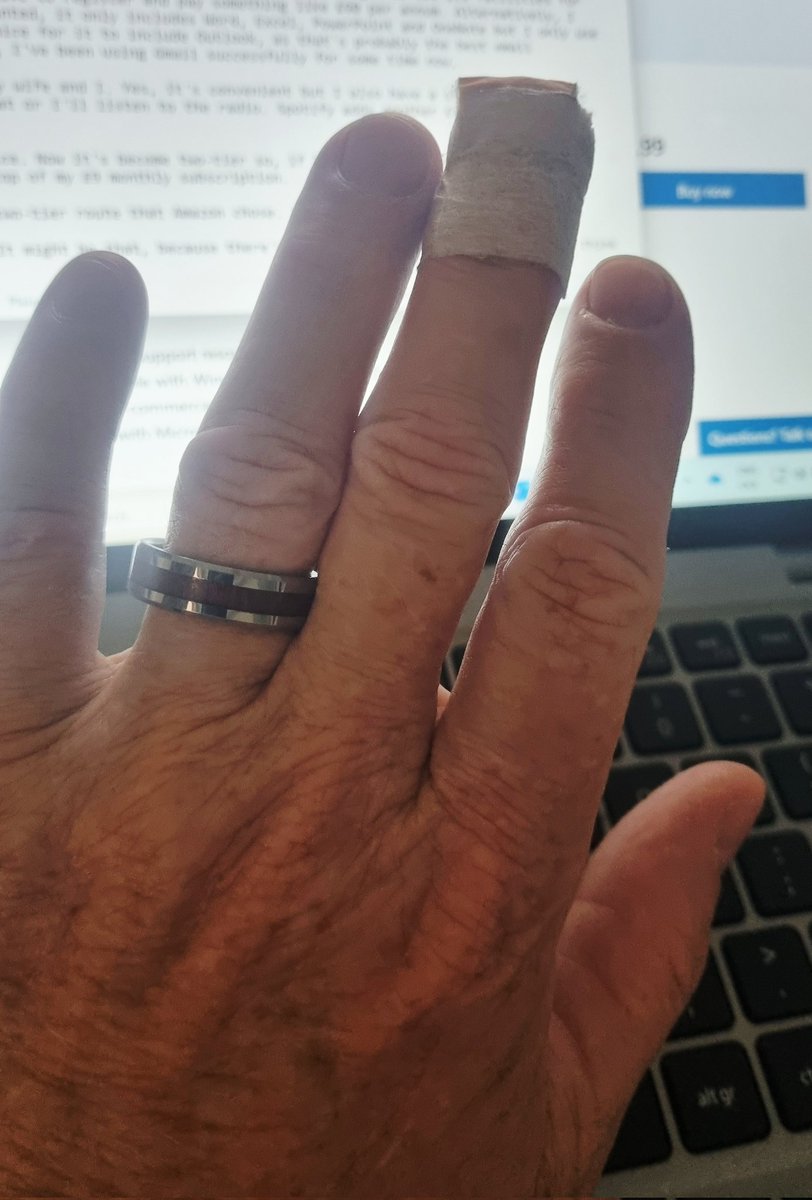 SteveMale6's tweet image. Managed to slice the tip off my finger yesterday. Typing now takes twice as long because my middle finger is now large enough to hit any one of nine keys at a time.
#Bugger