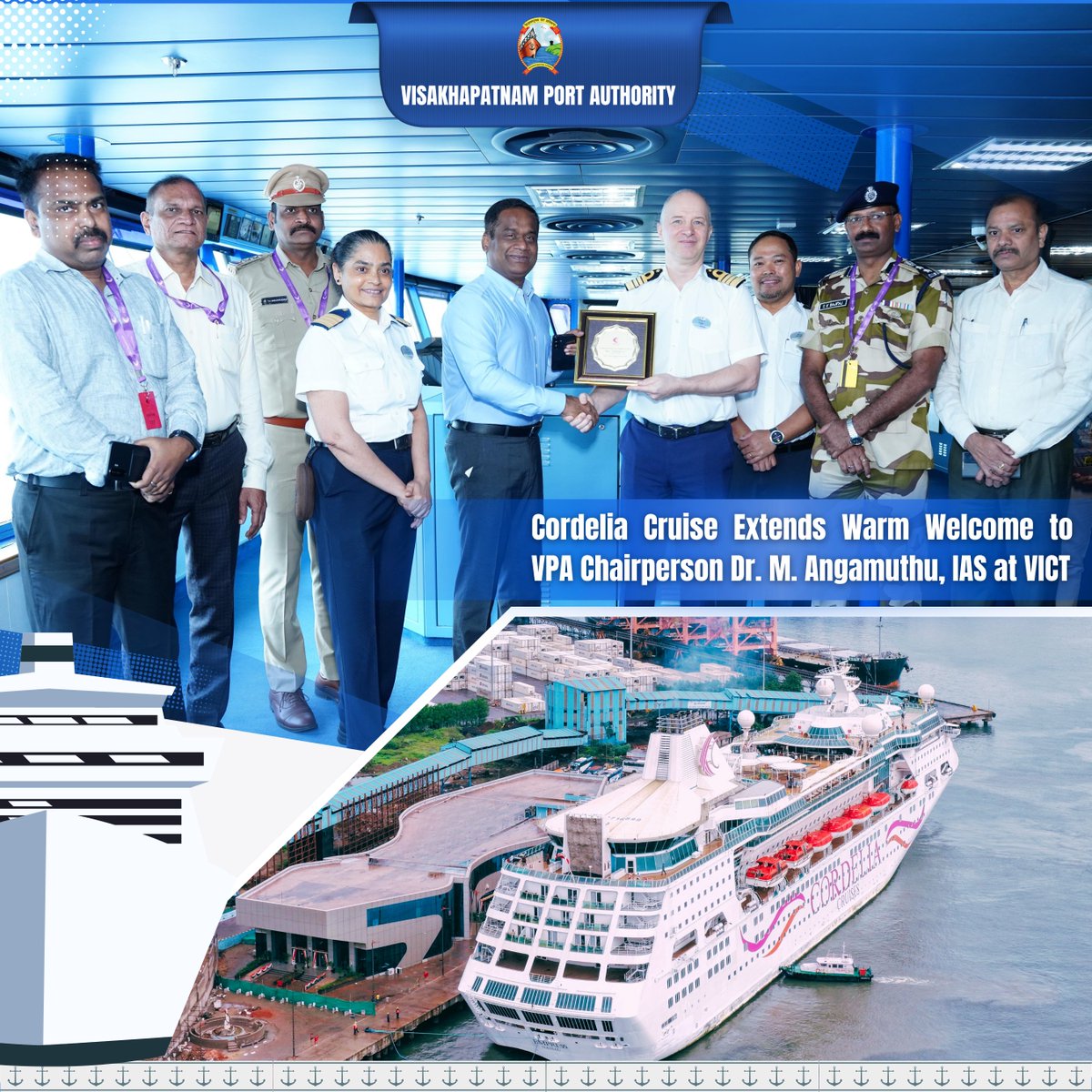 vptIndia's tweet image. The Authorities of Cordelia #Cruise extended a warm welcome to  Dr. M. Angamuthu, IAS, Chairperson of Visakhapatnam Port Authority, on the arrival of Cordelia MV Empress at the #Vizag International Cruise Terminal #VICT Visakhapatnam.

@shipmin_india @Indportsassn @tourismgoi
