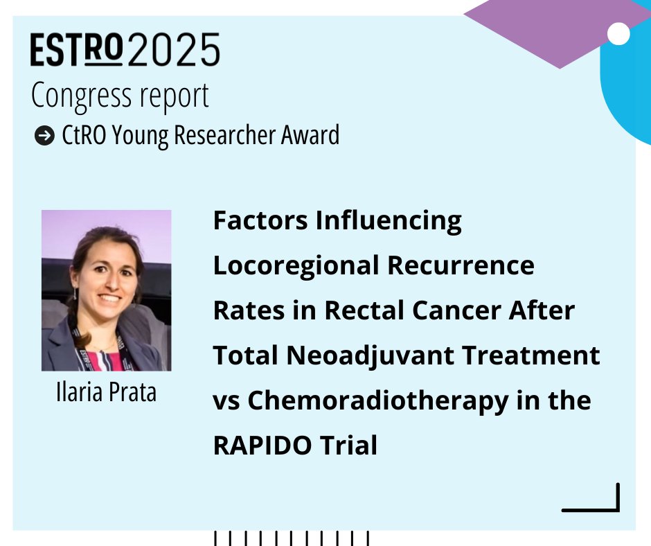 🏆 CtRO Young Researcher Award #ESTRO25
Why are locoregional recurrences higher after TNT in #rectalcancer? RAPIDO team found the risk rises only after sphincter-preserving surgery with ≤10mm distal margin likely due to TNT’s fragmented tumour response.
👉bit.ly/45PORdH
