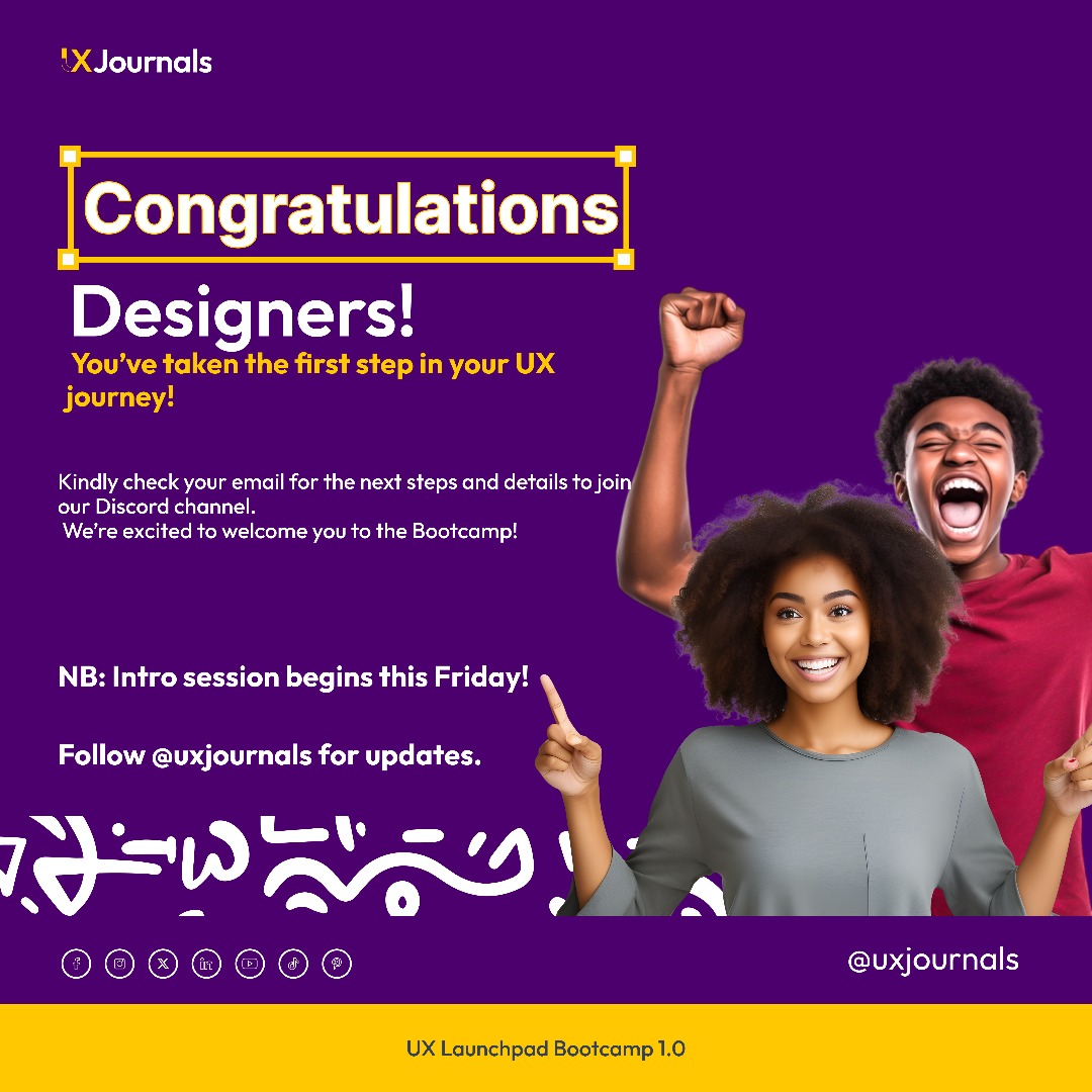 TheTech_Girl_'s tweet photo. 🥳🥳🥳🥳🥳🥳🥳🥳🥳🥳
Congratulations to everyone selected for our UX Bootcamp!
📩 Check your email  for the next steps,  we can’t wait to meet you.
Let’s build something amazing together! 
💻🔥

https://t.co/9NcKDdacRA https://t.co/105c0xUGqh