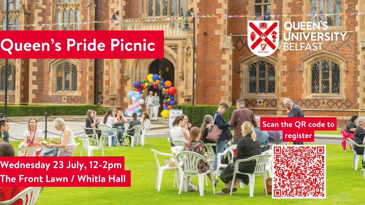 QUBstaff's tweet image. Our annual Pride Picnic @QUBelfast takes place on 23 July! It's free, accessible and open to all students and staff.
Come enjoy some music, entertainment, food trucks, drinks AND maybe a free ice-cream!
🌈 Register here: go.qub.ac.uk/pridepicnic25
#LoveQUBstaff @QUBEqualDiverse
