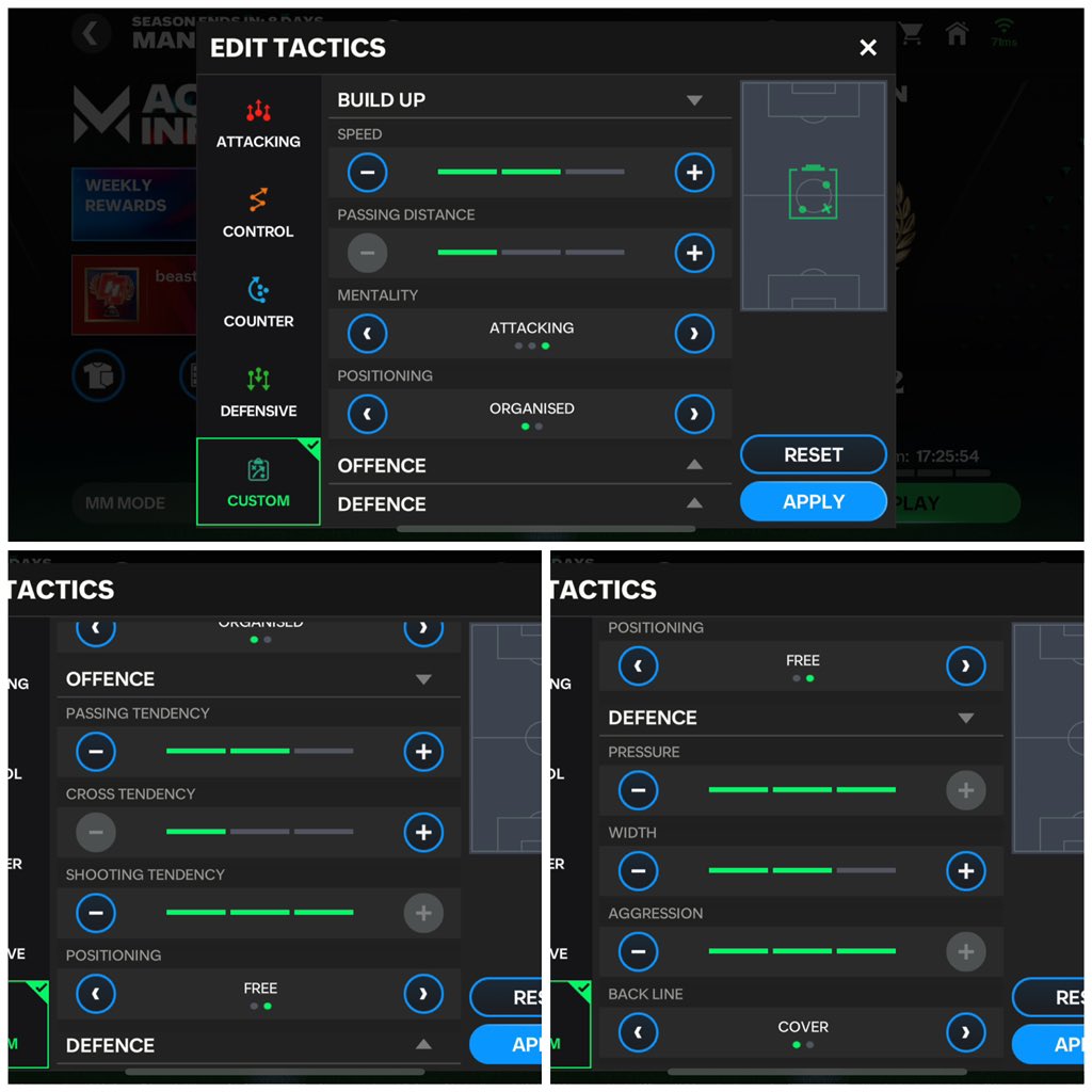 Akash62455881's tweet image. 🚨MANAGER MODE TACTICS🚨

✨✨MANAGER MODE MASTERY SERIES ✨✨

⭐️4-3-3 ATTACK FORMATION⭐️

✨PROVED VERY USEFUL AFTER 45+ MATCHES AND 80-90% WIN RATE✨

🔗THREAD🔗

✅IMPORTANT THINGS TO REMEMBER AT EACH POSITION✅

✨ATTACKING✨
1. NEED 5/5 or 4/5 FOOT PLAYERS
2. PREFER LEFT…