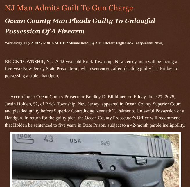 ArtFletcher9's tweet photo. NJ Man Admits Guilt To Gun Charge https://t.co/LLu5jMax0M via @Englebrooknews #NewJersey #OceanCountynj #bricktownshipnj #guiltyplea #stolen #firearms #charged @wireless_step @HRG_Media @LodiNJNews @SugarMAGA @fordmb1 @SarahGeving1 @Shannon96574094 @Daytobehappy @janninereid1 @MichelleF_35 @gator4kb18 @TrumpWasRite @KathyKbrose @RobGerundo @JimBobW49