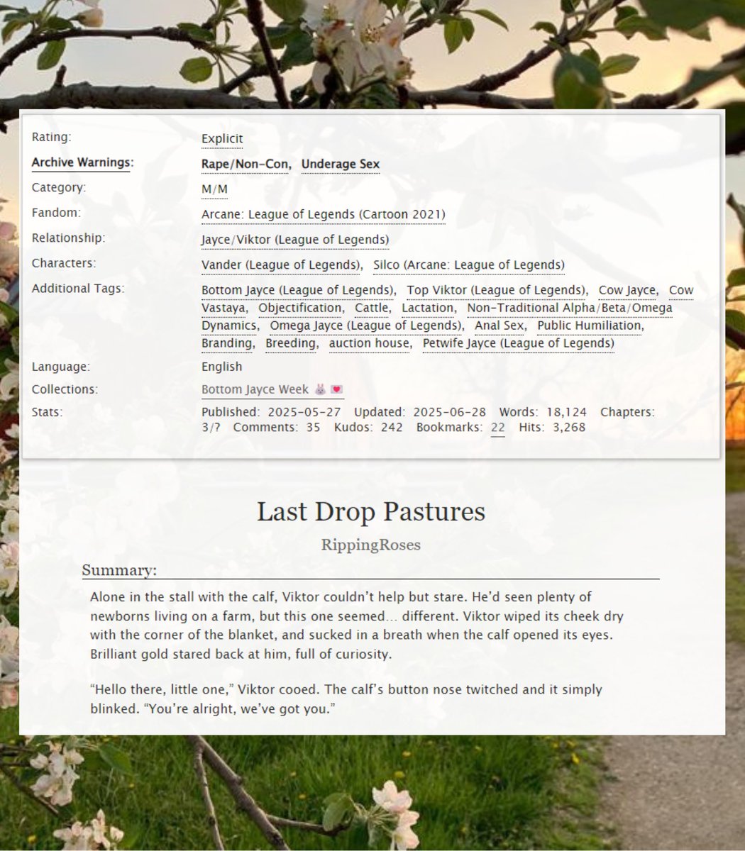 RippingRoses's tweet photo. 🐄Last Drop Pastures🐄

🐄Cow Vastaya Jayce
🥛 Vet Viktor
🧑‍🌾For #bottomjayceweek
🌽18k

https://t.co/WQeexv14oQ

Had this fic on anon as I wasn't sure how it was going to be received. Anyway. Gently hands you 18k Cow Jayce and runs. https://t.co/SrvTbxe9Z9