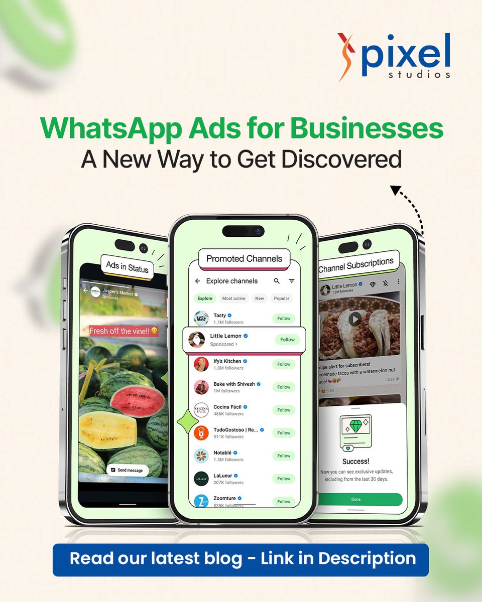 thepixelstudios's tweet image. Unlock growth with WhatsApp Ads.
Reach your audience where they’re most active—on WhatsApp. From Status Ads to Promoted Channels, discover how your business can engage smarter.
Learn more: pixel-studios.com/blog/whatsapp-…