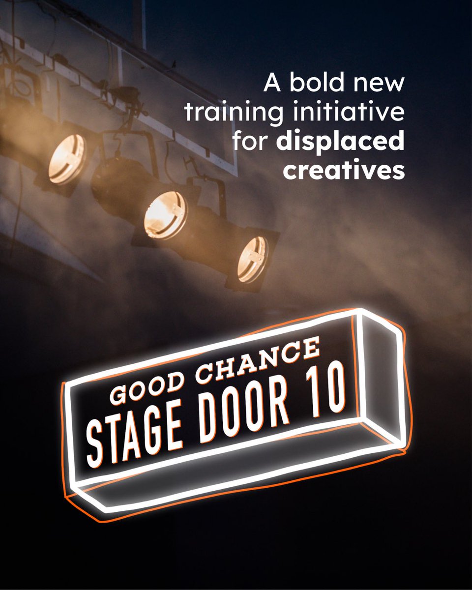 NimaxTheatres's tweet image. Today, we join @GoodChanceCal and 9 other brilliant theatre and arts organisations across the UK for the launch of #StageDoor10 - a powerful new training initiative supporting creatives from refugee backgrounds to build careers in theatre.