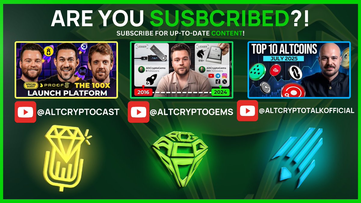 AltCryptoGems's tweet image. ARE YOU SUBSCRIBED?

Here are 3 channels to cover all things #Crypto with #podcasts #Tutorials and #Airdrops.

Youtube.com/@AltCryptoCast
Youtube.com/@AltCryptoGems
Youtube.com/@AltCryptoTalk…

Subscribe so you never miss out on these must-watch videos!