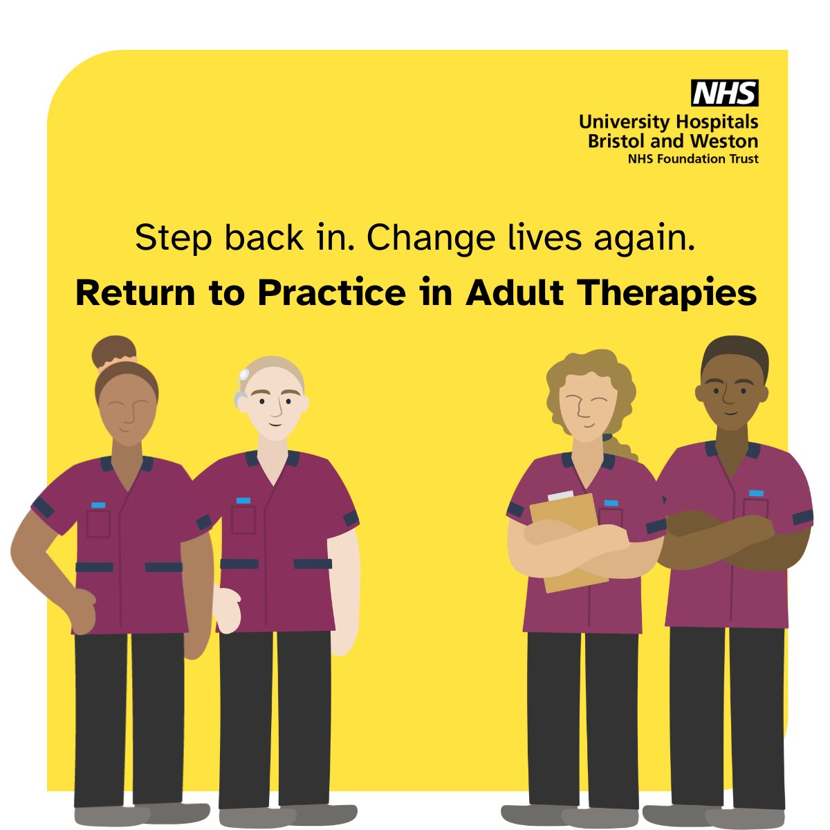 Thinking of returning to your career as a Physio, OT, Dietitian or SLT? 

Our Return to Practice for Adult Therapies programme at UHBW is here to support your journey back. 💙

🔗 Find out more &amp; apply:
👉 uhbwcareers.nhs.uk/therapies-care…

#ReturnToPractice #AHPs