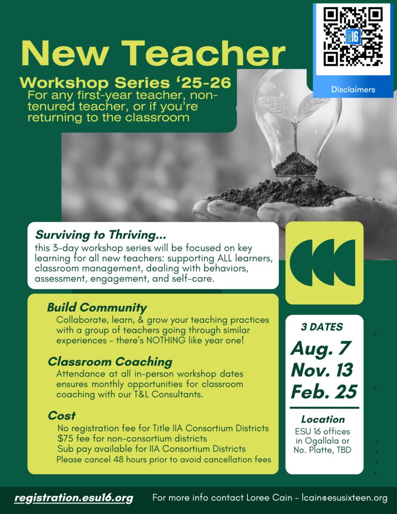 ESU_16's tweet image. Registration is Open for the 25-26 New Teachers Workshop Series!
Join us for Building Community &amp;amp; Classroom Coaching
For any first-year teacher, non-tenured teacher, or if you&apos;re returning to the classroom.  
Register today: registration.esu16.org