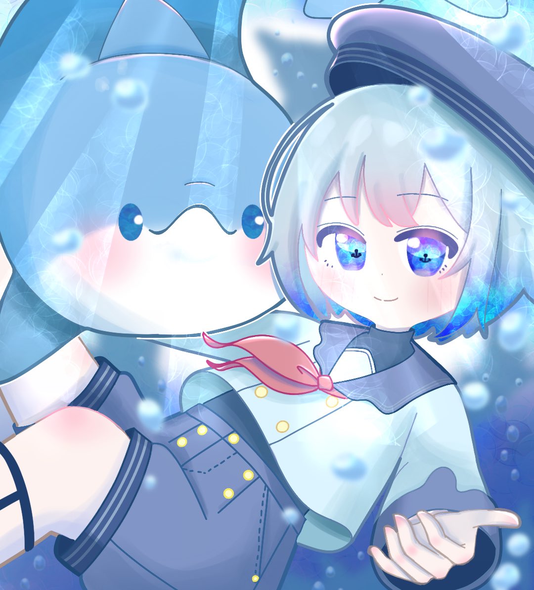 1LcFS8sQ0762390's tweet image. 「一緒に泳ごうよ!」って手を伸ばしてくる、あおいくん🐬
マリンセーラーと水の中の光を意識して描きました🌊
#絵柄が好みっていう人にフォローされたい #イラスト #illustration #オリキャラ #創作イラスト #ゆるいイラスト