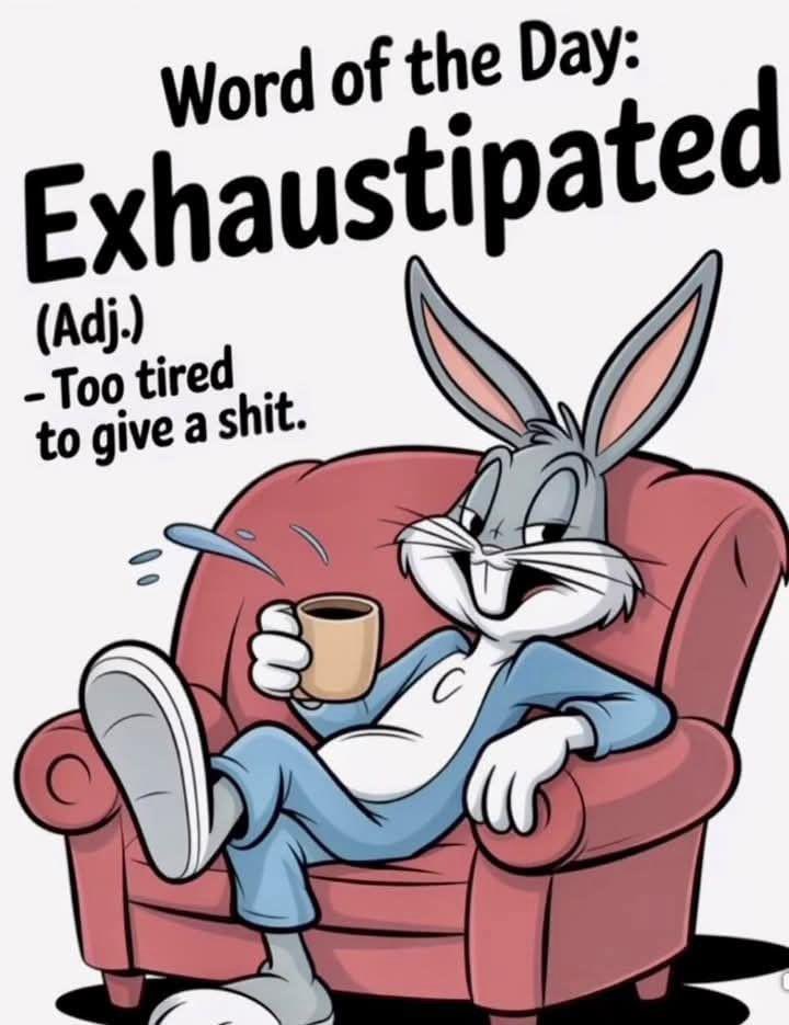 ‘Exhaustipated’ - Too tired to give a shit 😊
Not because I’ve stopped caring, but because I’ve seen the script, read the spoilers, and watched the same bad actors in the same collapsing play, over and over again.

When you’ve seen through the matrix, peeled back the layers,